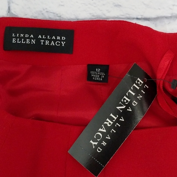 🔵BOGO FREE🔵 NWT Linda Allard Ellen Tracy Red Wool Skirt Sz 12 - Picture 4 of 6